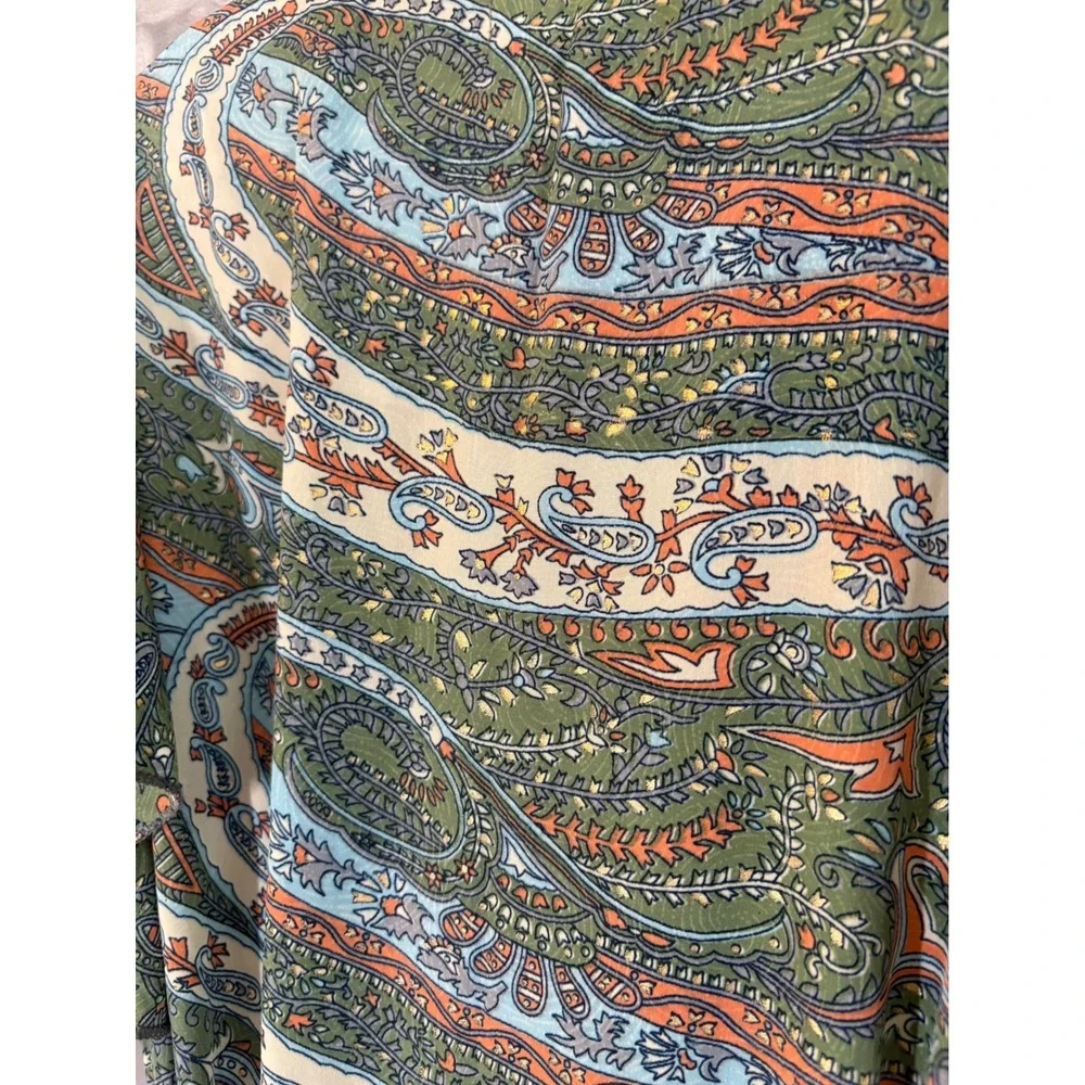 Perry Walker Silk Blend Paisley Print Wrap Maxi Ruffle Dress M Boho Coastal